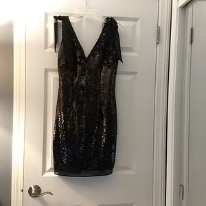 Aidan Mattox Sequined Cocktail Dress. US 4, NWOT. Black V neckline.